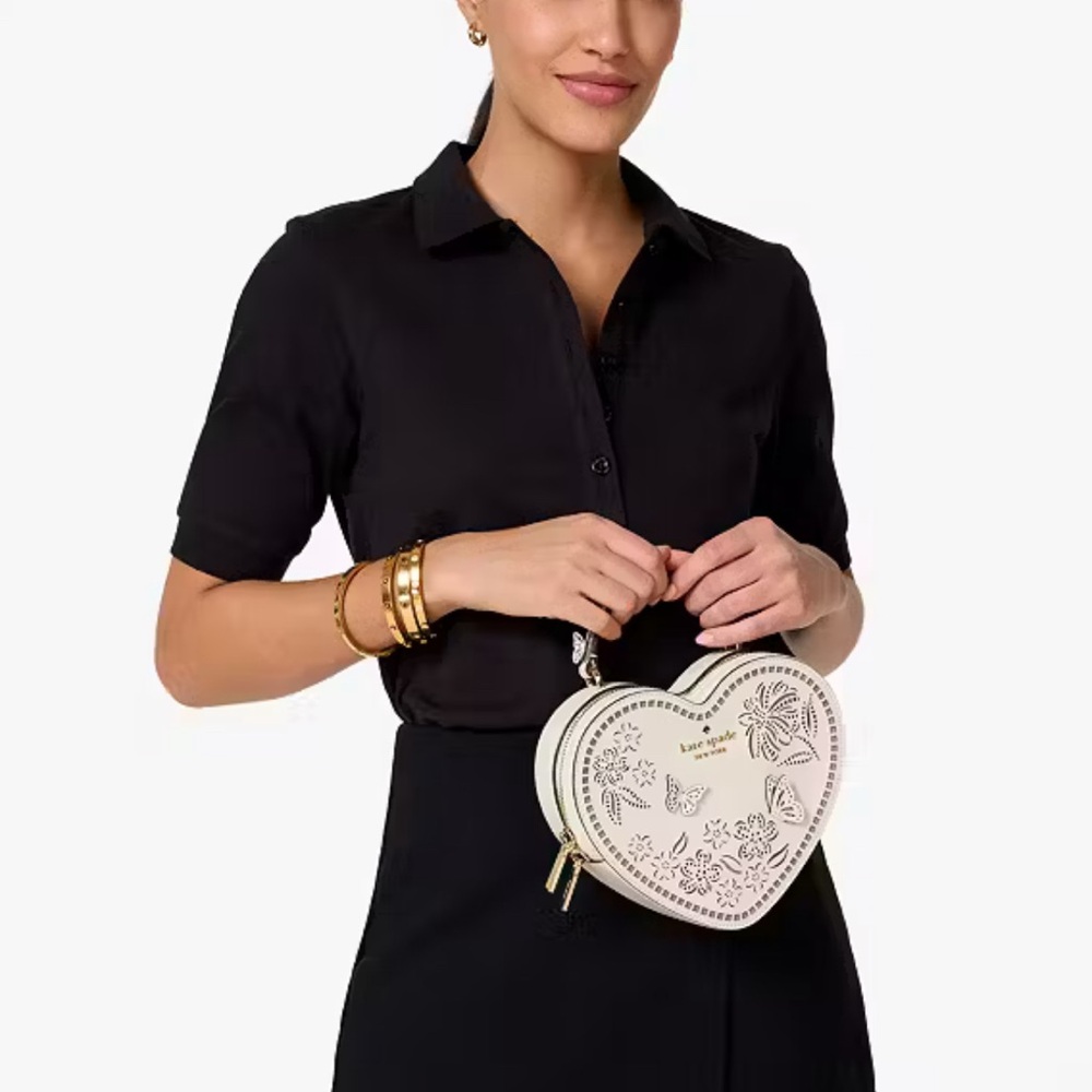 Kate Spade Love Shack Perforated Heart Crossbody Meringue - Picture 12 of 16